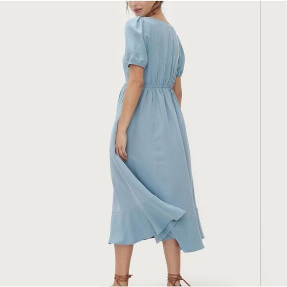 Hatch Collection The Tisha Ruffle Hem Midi Dress Maternity Sky Blue Size 2 - Med - Picture 2 of 14